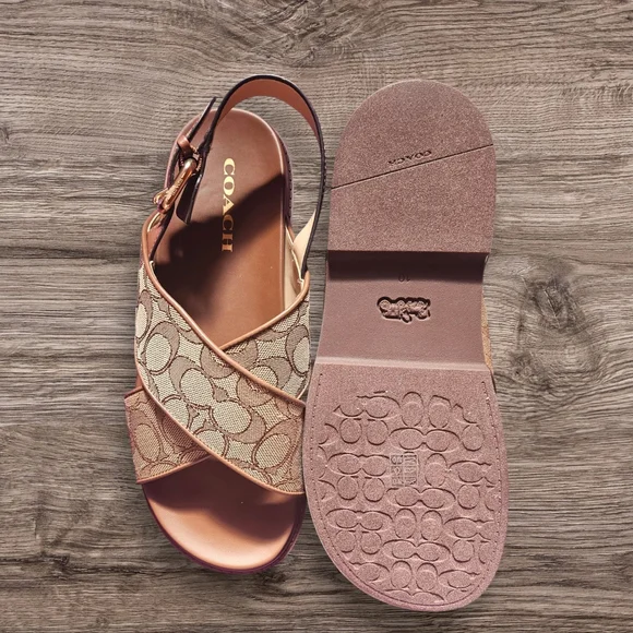 NWOT Coach Fraser Chambray Signature Jacquard Sandal Tan Size 10 - Picture 5 of 6